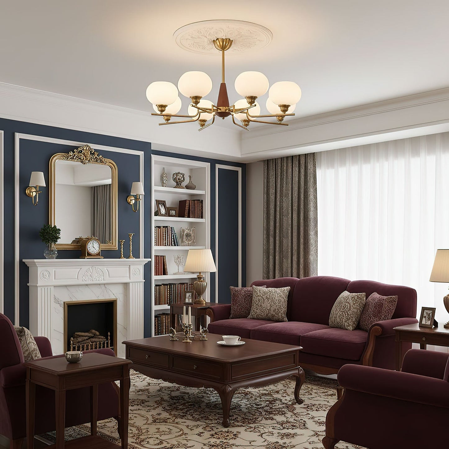 Axel Sphere Walnut Glass Chandelier