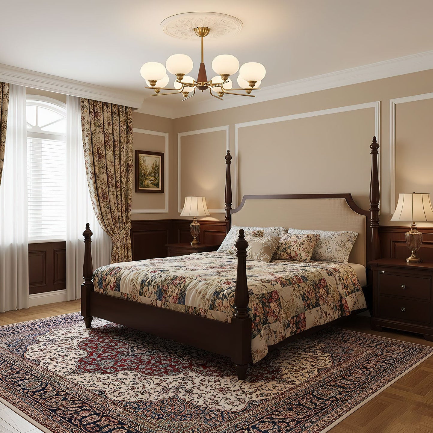 Axel Sphere Walnut Glass Chandelier