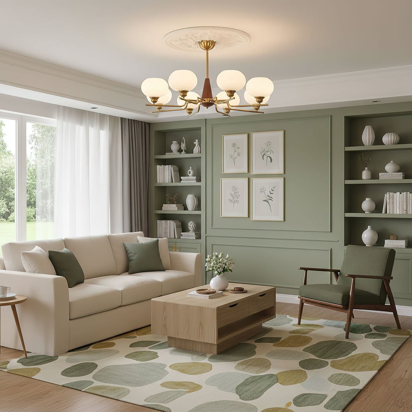 Axel Sphere Walnut Glass Chandelier