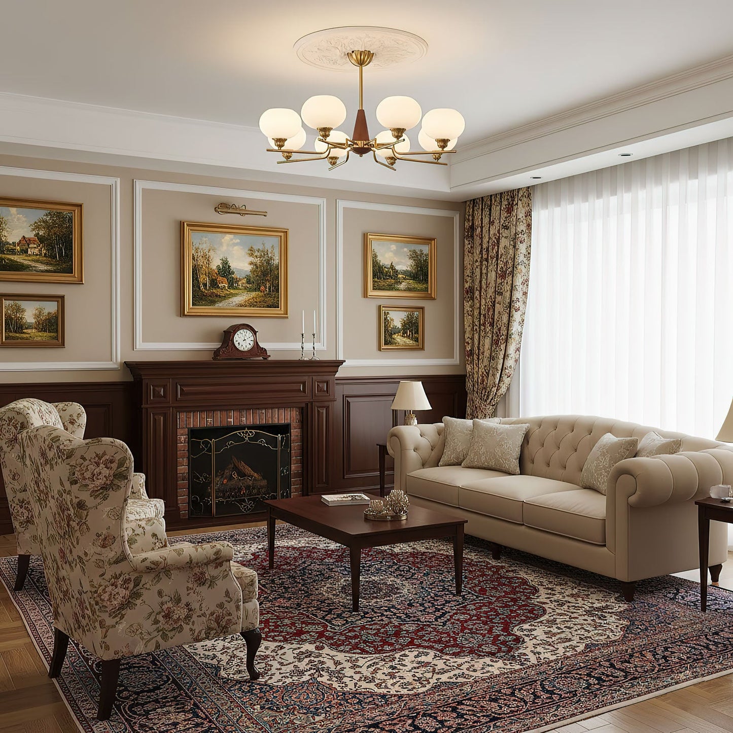 Axel Sphere Walnut Glass Chandelier