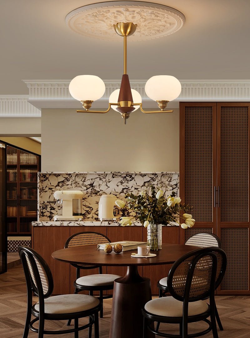 Axel Sphere Walnut Glass Chandelier