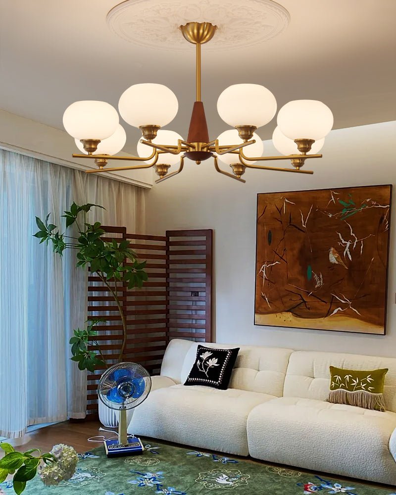 Axel Sphere Walnut Glass Chandelier