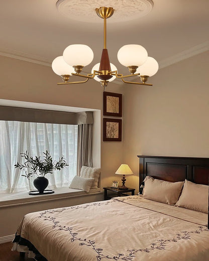 Axel Sphere Walnut Glass Chandelier