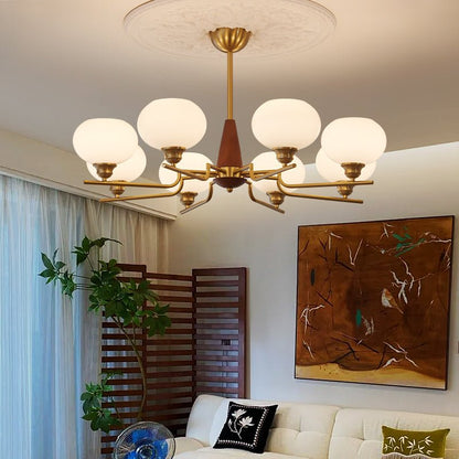 Axel Sphere Walnut Glass Chandelier