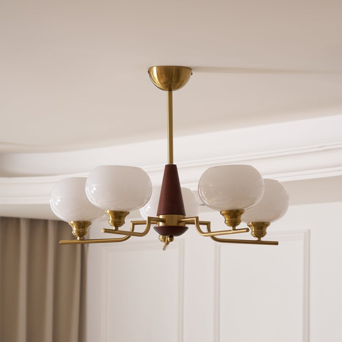 Axel Sphere Walnut Glass Chandelier