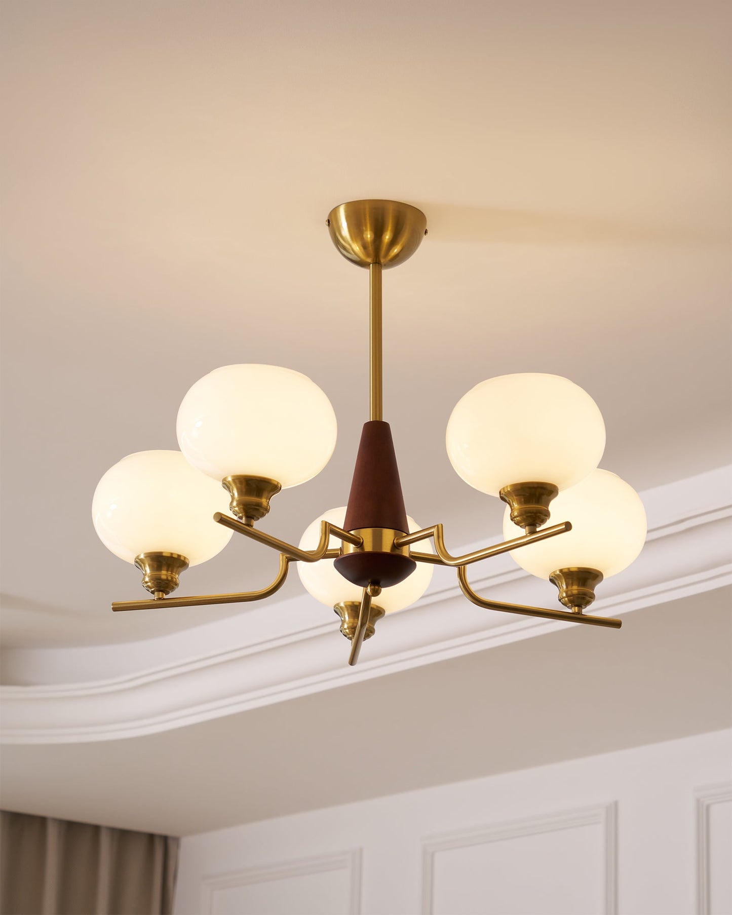 Axel Sphere Walnut Glass Chandelier