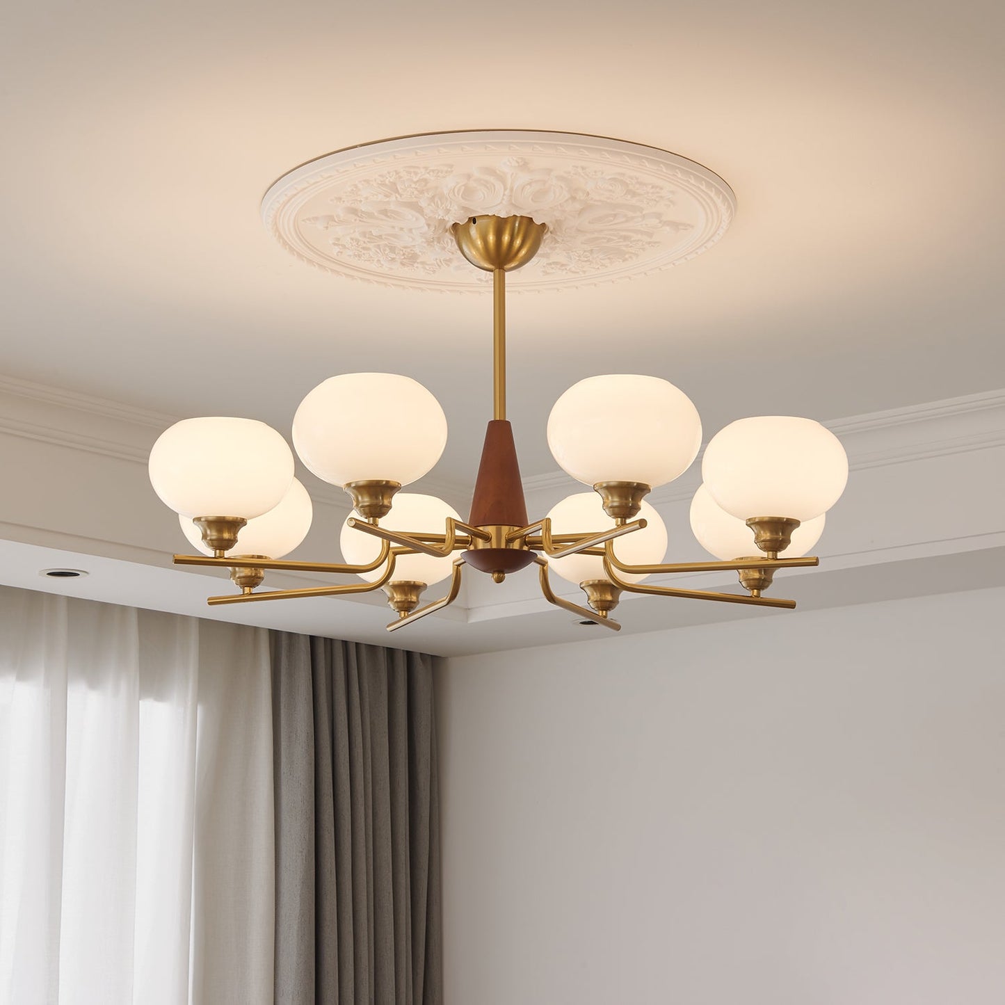 Axel Sphere Walnut Glass Chandelier