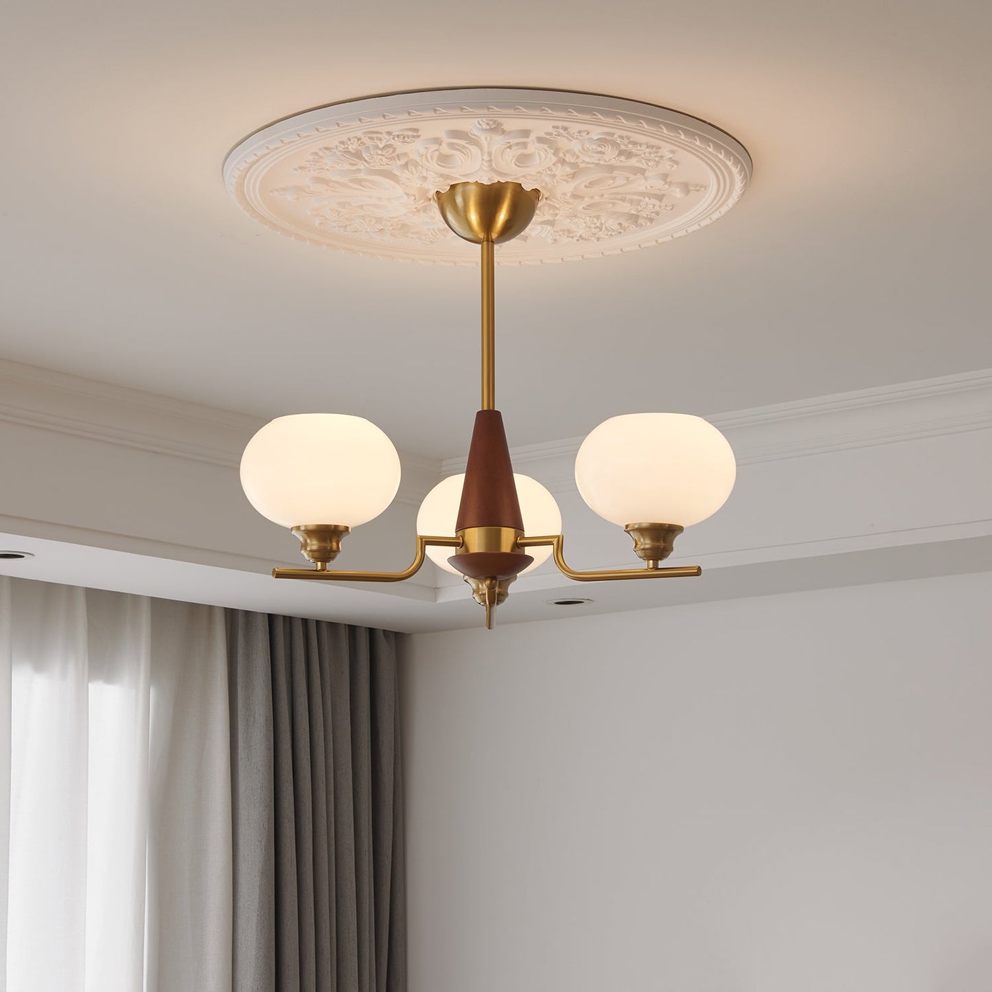 Axel Sphere Walnut Glass Chandelier